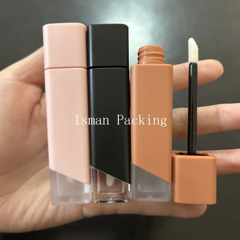 

50Pcs Black Pink Brown Refillable Empty Lipgloss Tubes Clear Frosted 5ml Hollow Lip Gloss Container Packaging With Brush