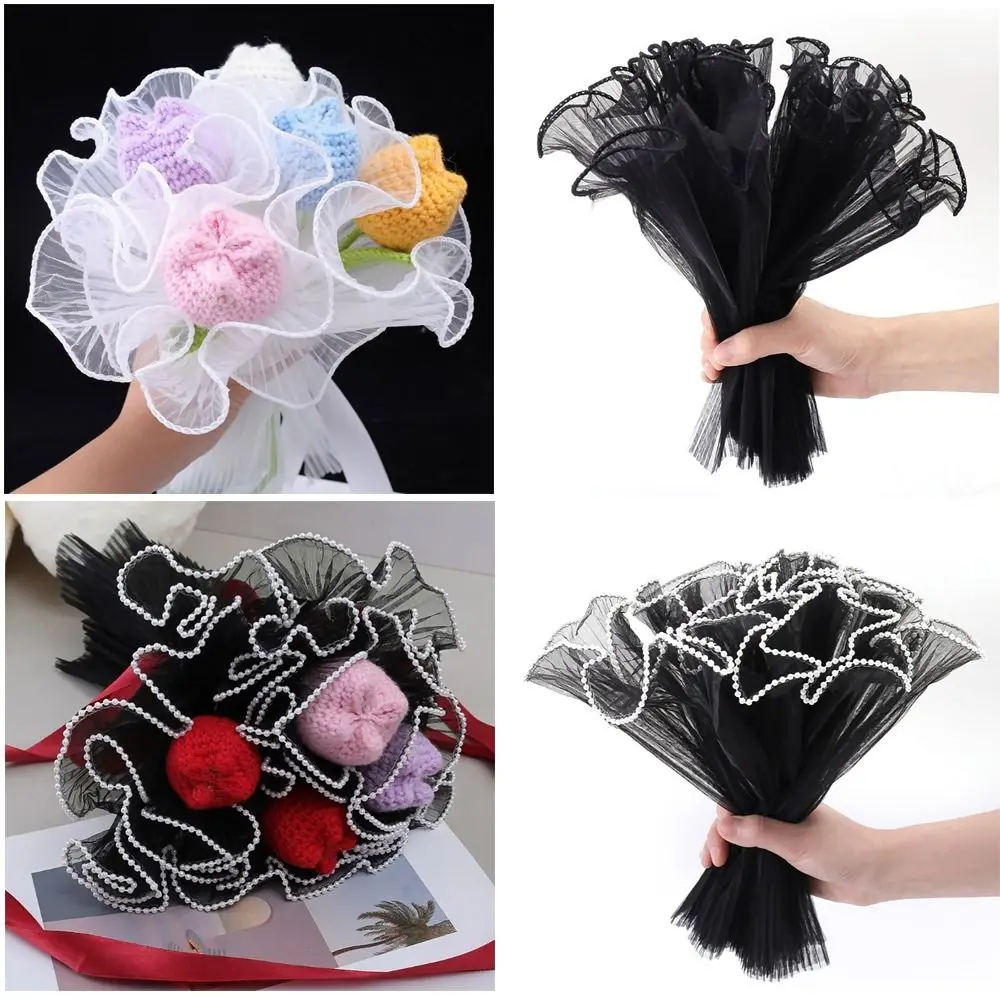 1Pcs Pearl Lace Flower Wrapping Cloth Handmade Bouquet Florist Gift Wrapping Mesh Romomatic Roll Wave Yarn Gift Packaging Paper