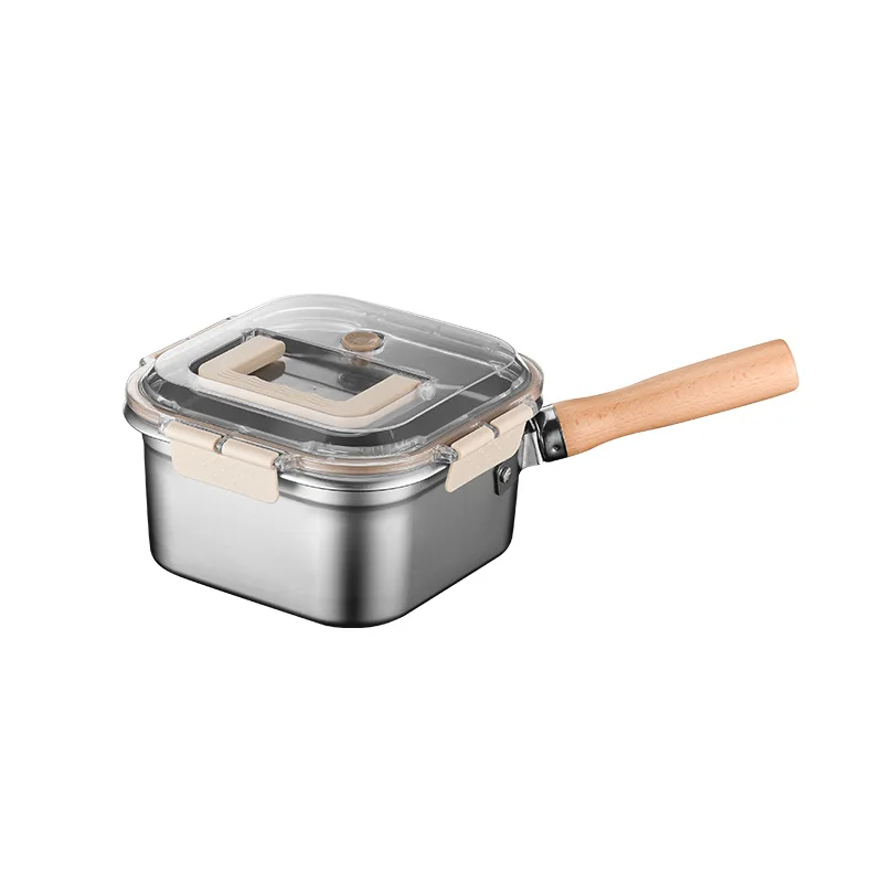 

Stainless Steel Square Fryer Household Milk Pot Noodle Cooking Pot Outdoor Portable Tempura Fryer