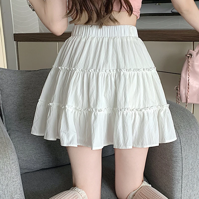 Summer Sweet Elegant Korean Elastic High Waist Women Skirt Bow Print Lace Up Ball Gown Mini Skirt Casual All Match A Line Skirt