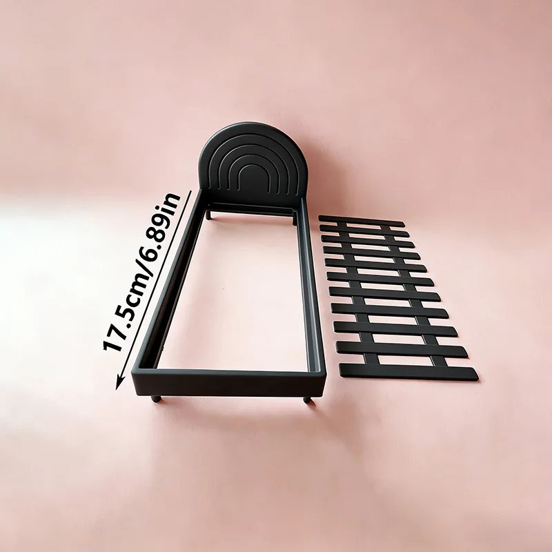 

1:12 Scale Dollhouse Rainbow Headboard Bed Frame, Modern Minimalist Black Bed Model, Miniature Furniture for Doll &Diorama Decor