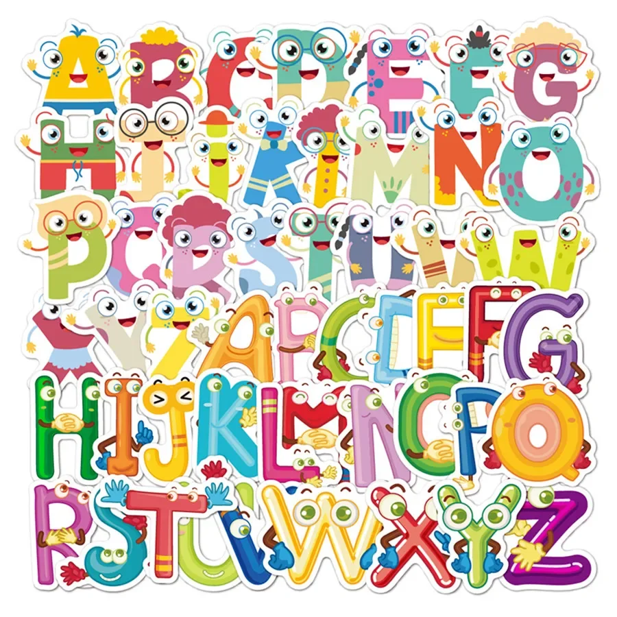 52Pcs ABC Stickers Alphabet Decals Cute Cartoon Animal Alphabet Wall Decals Laptop Notebook Phone Decals Fun Letters Stickers