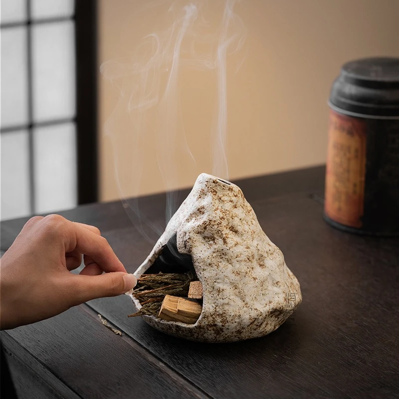 Ceramic Incense Burner with Ash Catcher Tray for Cone Backflow Palo Santo Smudge Home Meditation Room Decor Gift