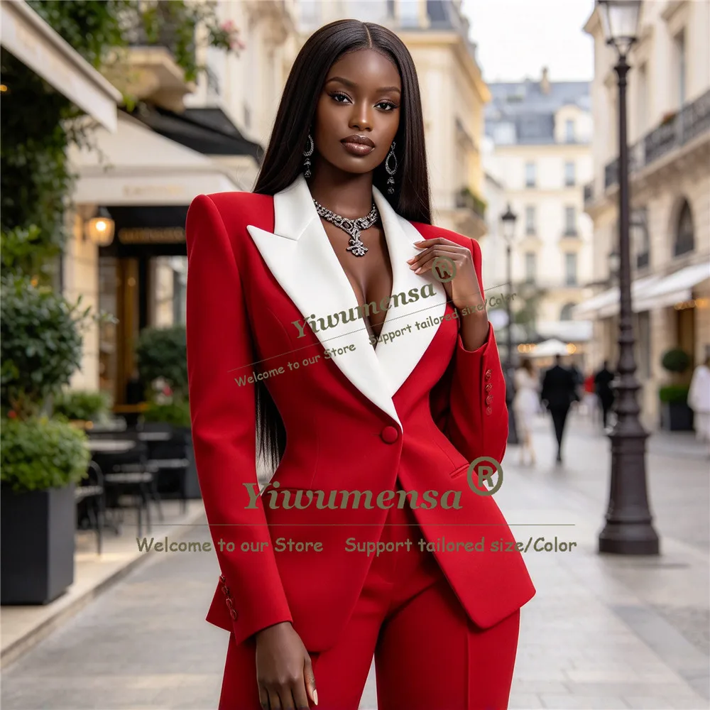 Women's Suit 2 Pieces White Peak Lapel Single Button Blazer Pants Smart Casual Female Outfit Customized Groom's Mother Tuxedo