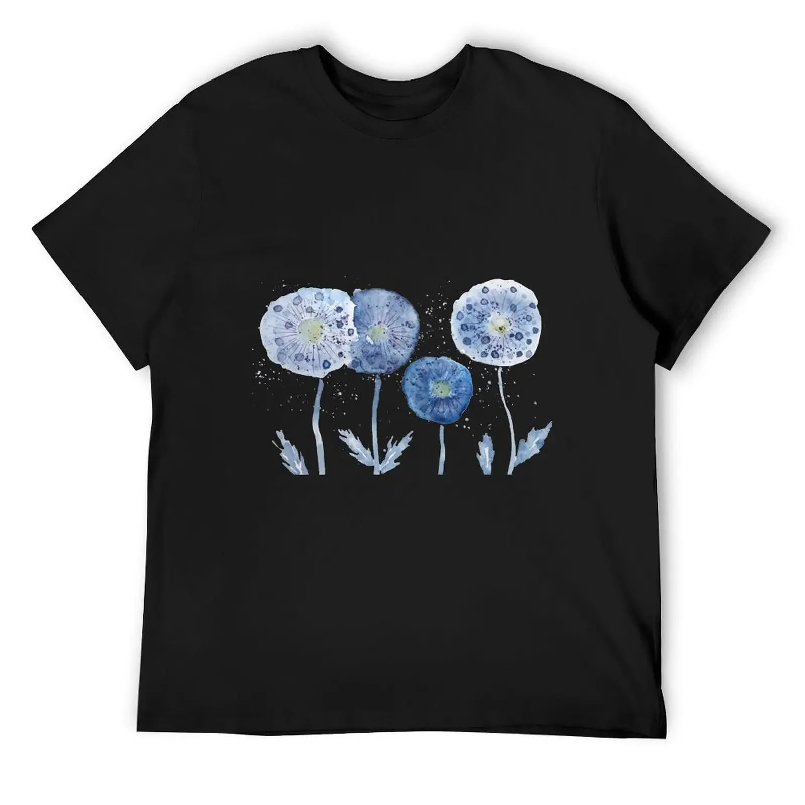 

hand painted 4 indigo abstract dandelion painting T-Shirt anime clothes man t shirt sweat graphic shirts mens plain t shirts