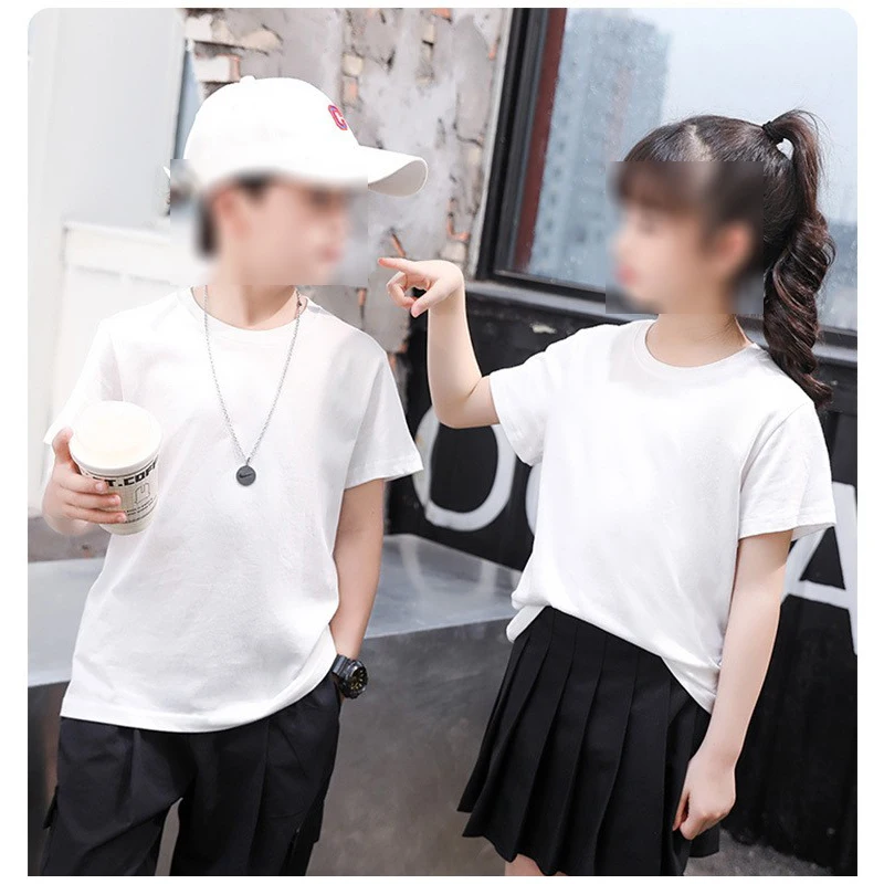 Solid Color 100% Cotton T-shirts Boys Girls Kids Clothes Black T Shirt Summer Casual White Short Sleeve Tshirt High-quality Tops