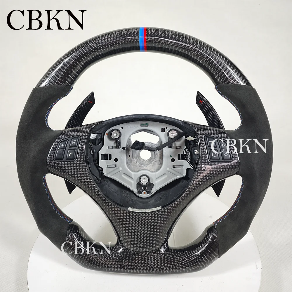 100% Real Carbon Steering Wheel Fit For BMW E70 E71 X5 X6 2012~2018 Carbon Fiber Paddle Shifters Suede leather