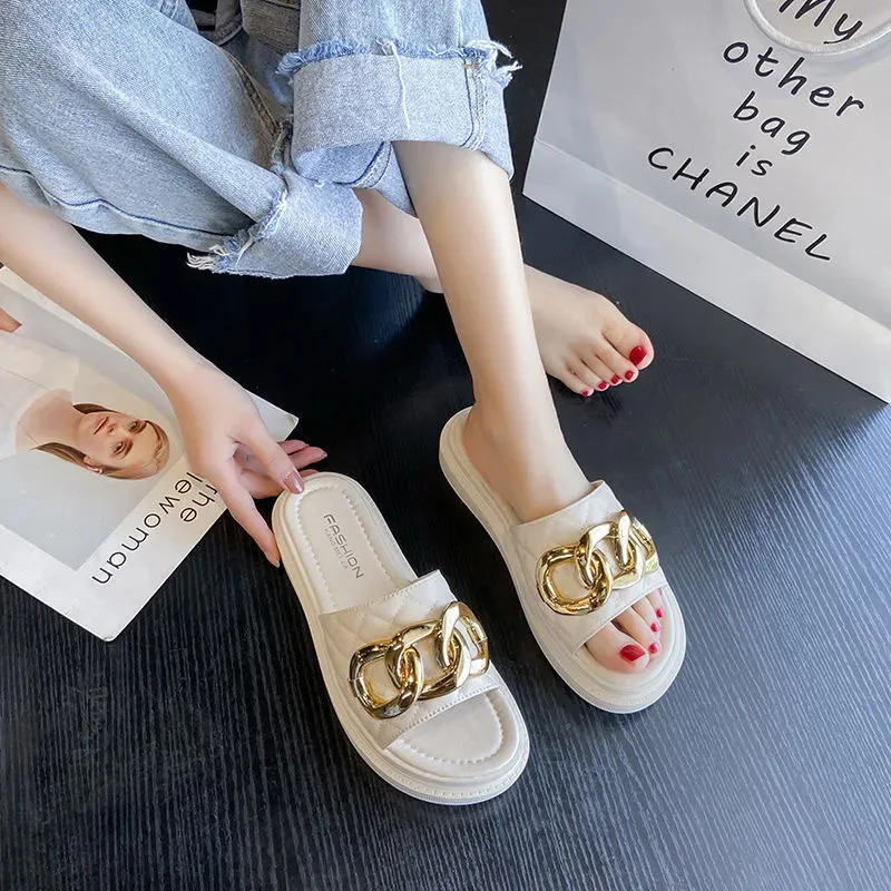 Luxury Summer Slippers Women Flat Outdoor Trend Beach Sandals Female Flip Flops Brand Design Slides Shoes Woman 2024