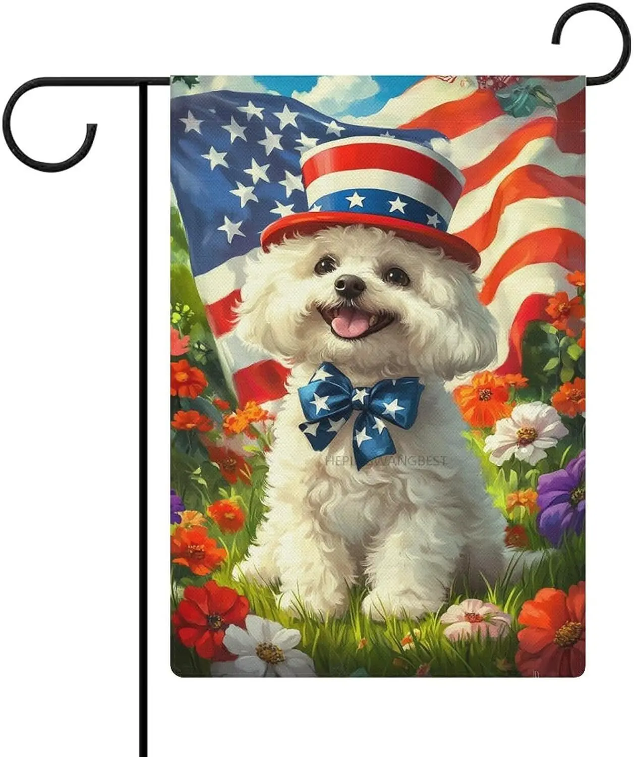 Patriotic 4th of July Bichon Frise Dog Garden Flag American Flag Welcome Small Yard Flag 12x18 Inch Double Sided Patriotic D kkz