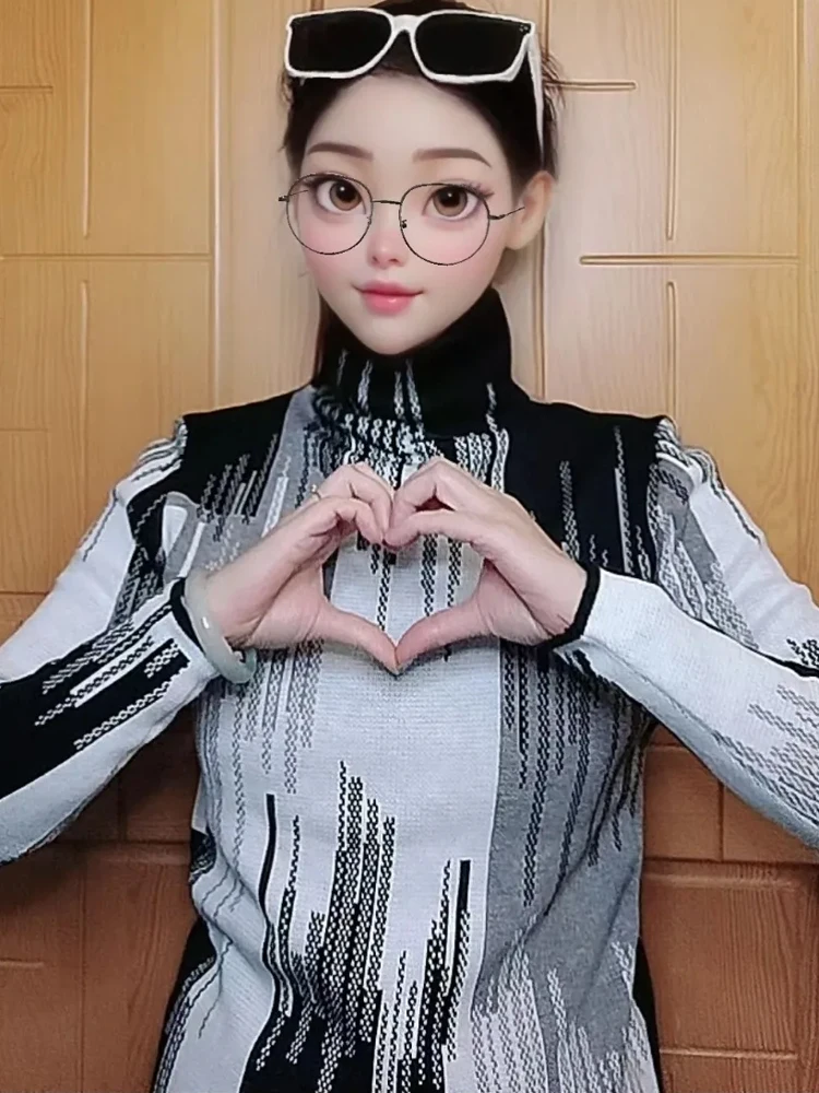 سترة نسائية بياقة مدورة لخريف وشتاء بقصة ضيقة وأكمام طويلة متماسكة لتقليل العمر بلوفر تنحيف أنيق كاجوال #6