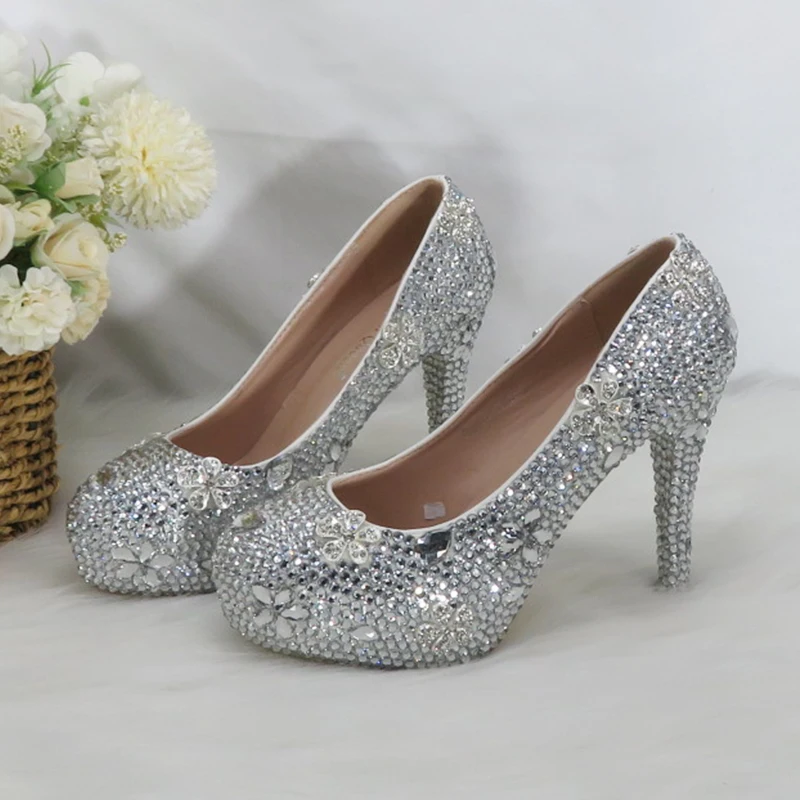 BaoYaFang Round Toe Bridal shoes Woman High Heel platform shoes Wedding Luxury High shoes Peep Toe Fashion Party shoes