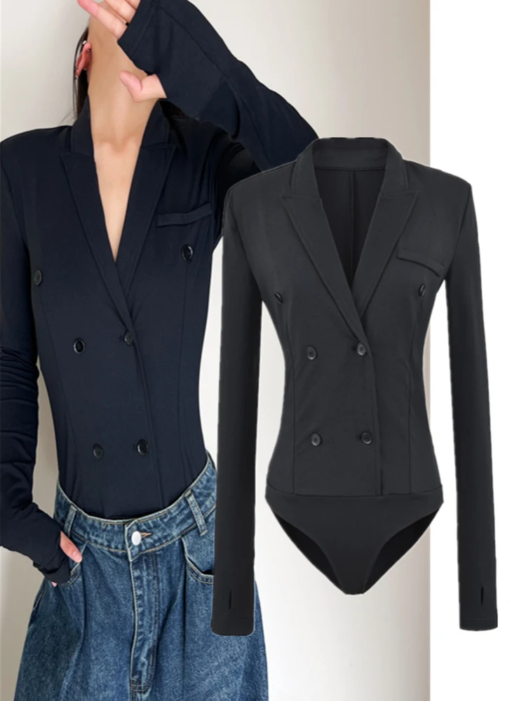 

Элегантный комбинезон-костюм Ele Pure Desire High-End Sensation с эластичной тканью, двубортным воротником и длинными рукавами, модный, с воротником-рубашкой, базовый слой