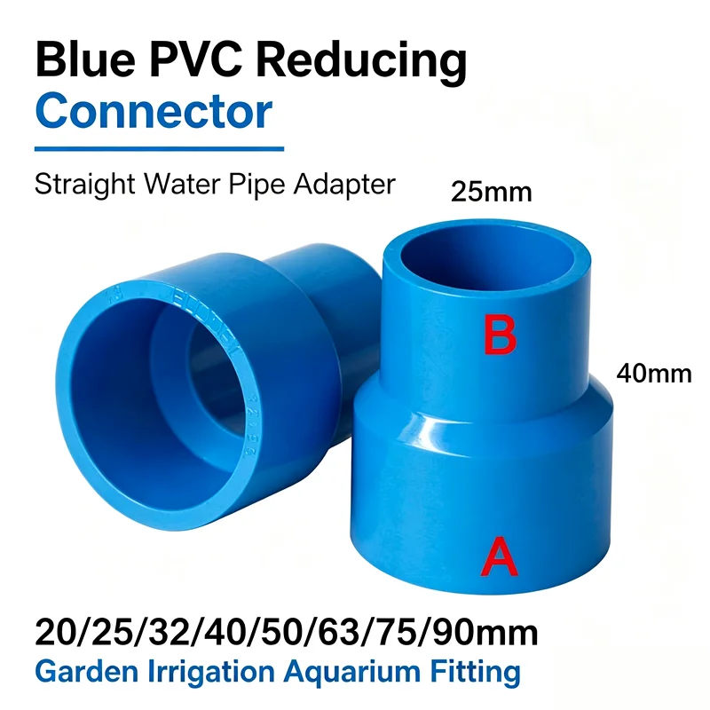 20/25/32/40/50/63/75/90mm Blue PVC Straight Reducing Connector Garden Irrigation Aquarium Water Pipe Adapter