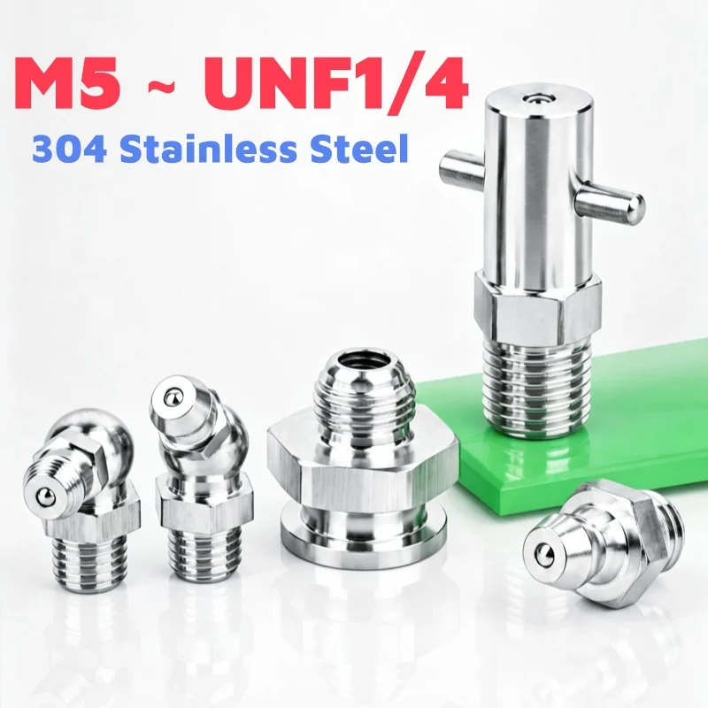 304 Stainless Steel M5 M6 M8 M10 M12 M14 M16 Male Thread Straight Elbow Type Oil Zerk Grease Nipple Tube Pipe Fitting