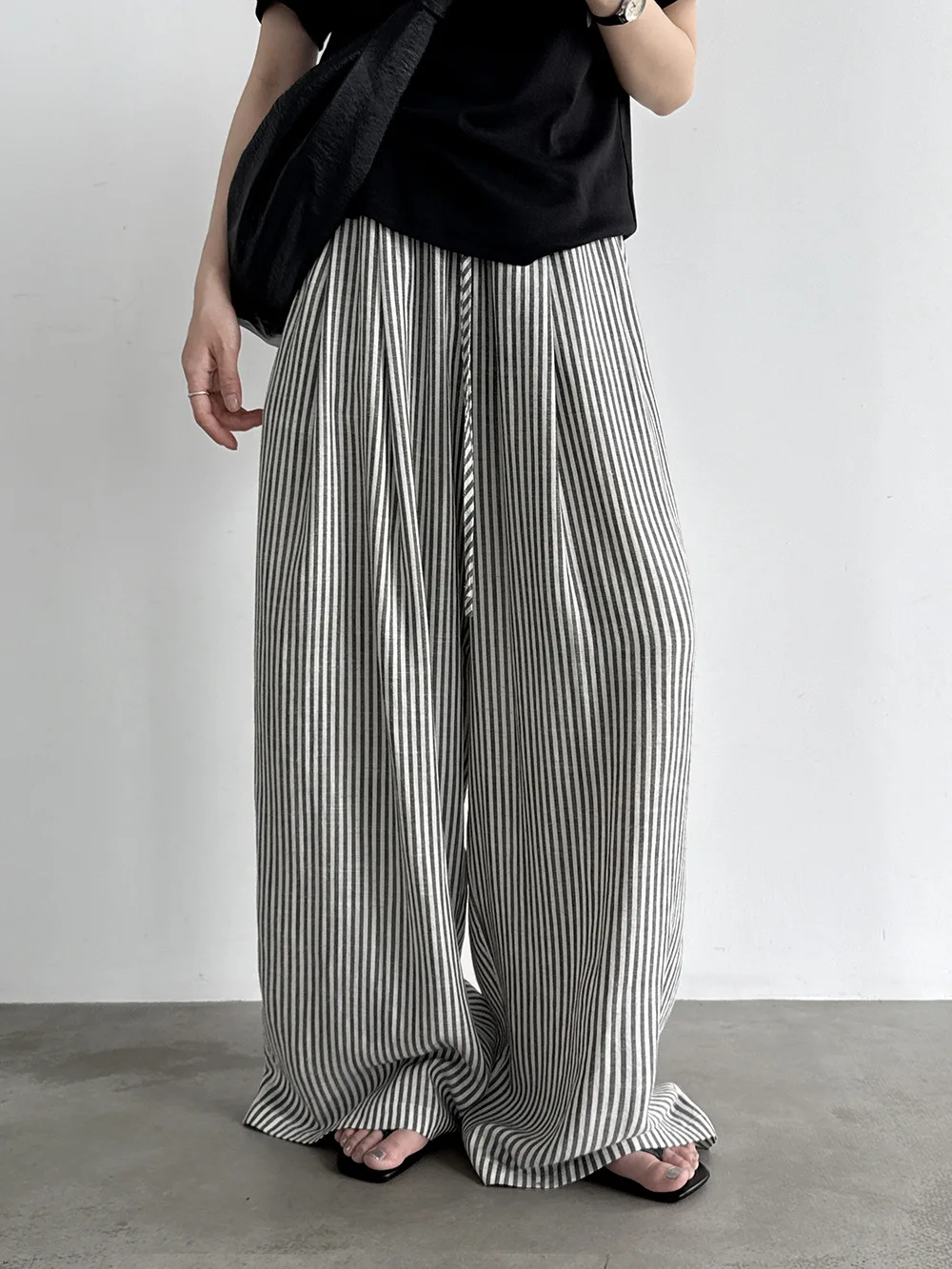 New Women Summer Stretch High Waist Long Striped Pants Big Wide Leg Good Quality Pants Fashion Clothes Trousers Women Clothes