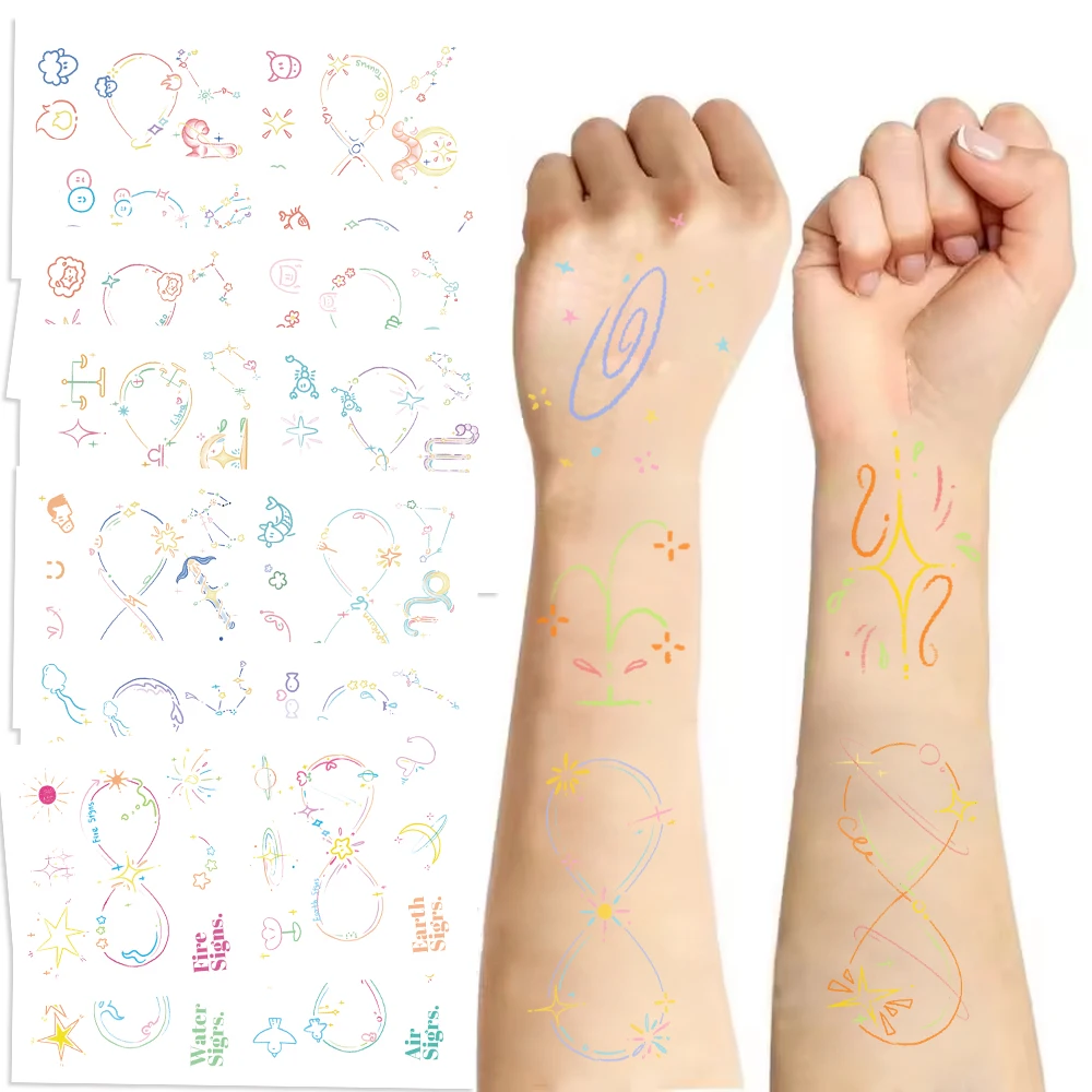 10 Sheets/Set Cartoon Color Mobius Ring Constellation Series Tattoo Stickers DIY Durable Arm And Cheek Waterproof Stickers