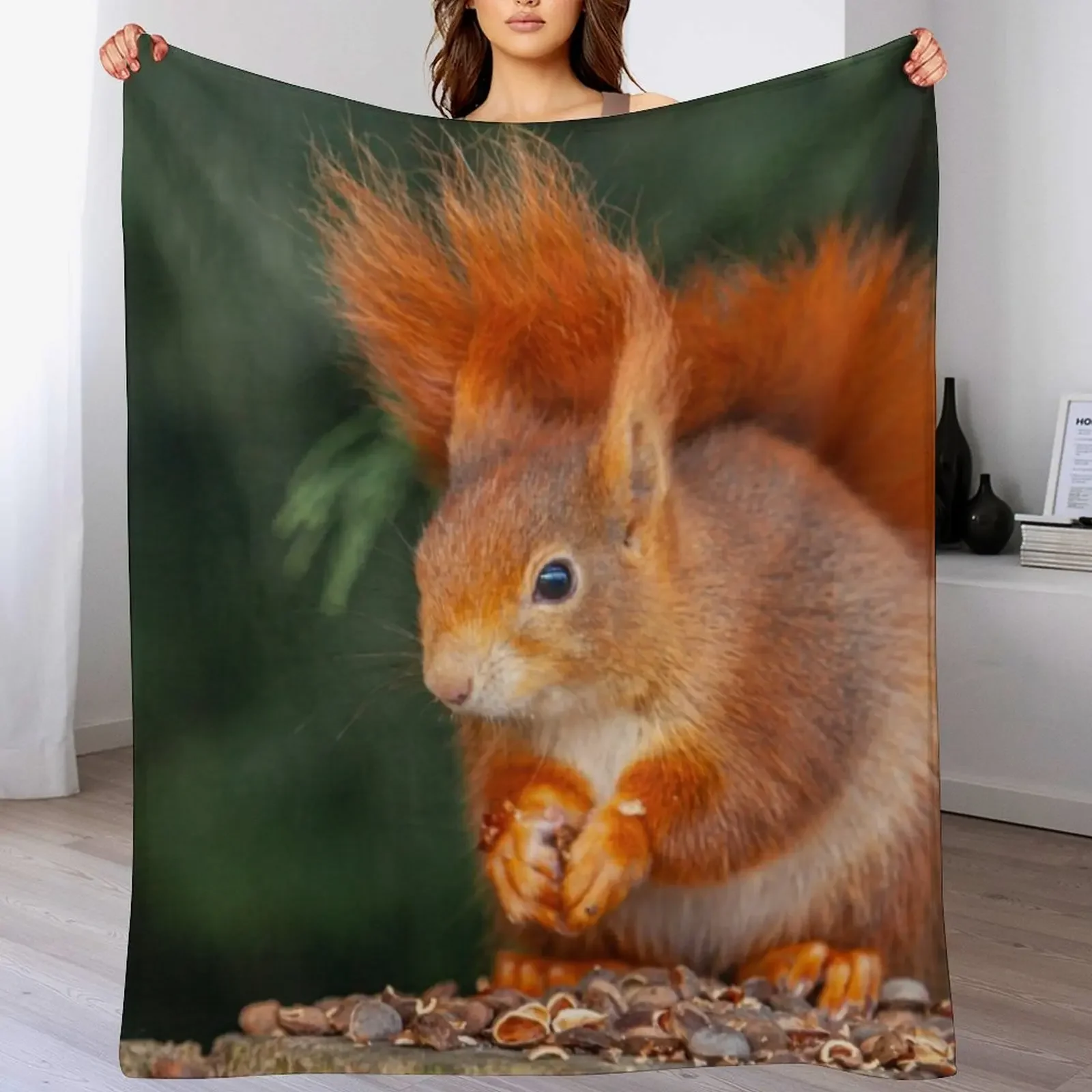 Red Squirrel Throw Blanket Plaid on the sofa Moving Blankets