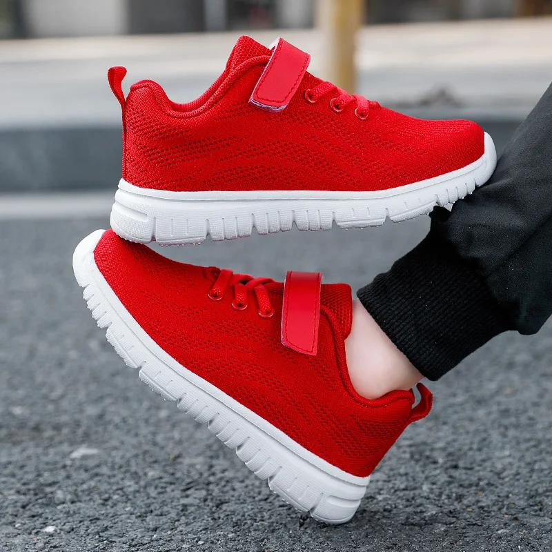 Hot Sale Red Children Sneakers Fashion Mesh Shoes Kids Running Shoes Breathable Outdoor Sports Sneakers for Boy Girl Casual Shoe