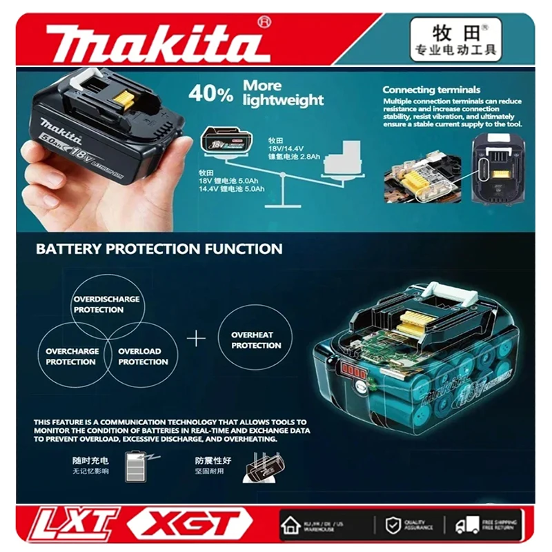 Genuine for makita 18v battery 6Ah BL1850B Li-ion Replacement for makita 18 v battery Battery BL1860B BL1860 BL1840B BL1830B