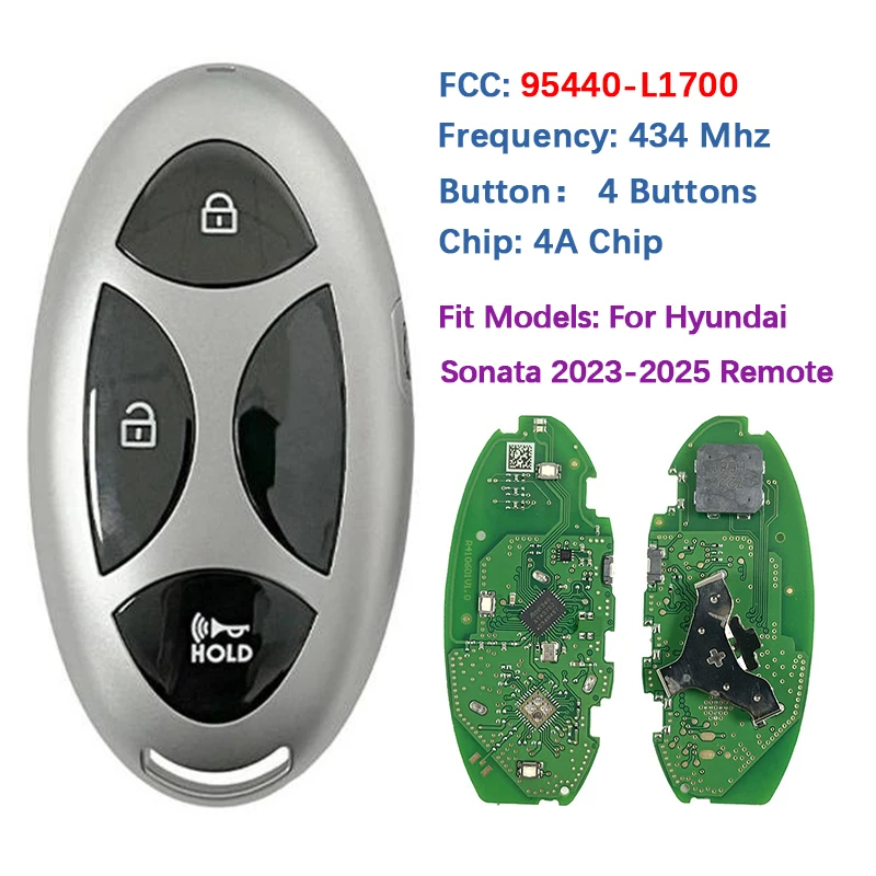 

CN020438 Aftermarket 4 Button Smart Key Fob 4A Chip 434Mhz FCC 95440-L1700 TQ8-FOB-4F61M43 Keyless Go For Hyundai Sonata 2024+