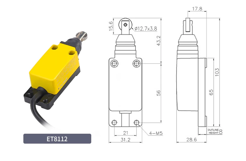 Waterproof ME-8100 Series Limit Switch AC250V 1NO/1NC Self-Reset Touch, Controller with DIN Rail, Mount for Industrial Machine
