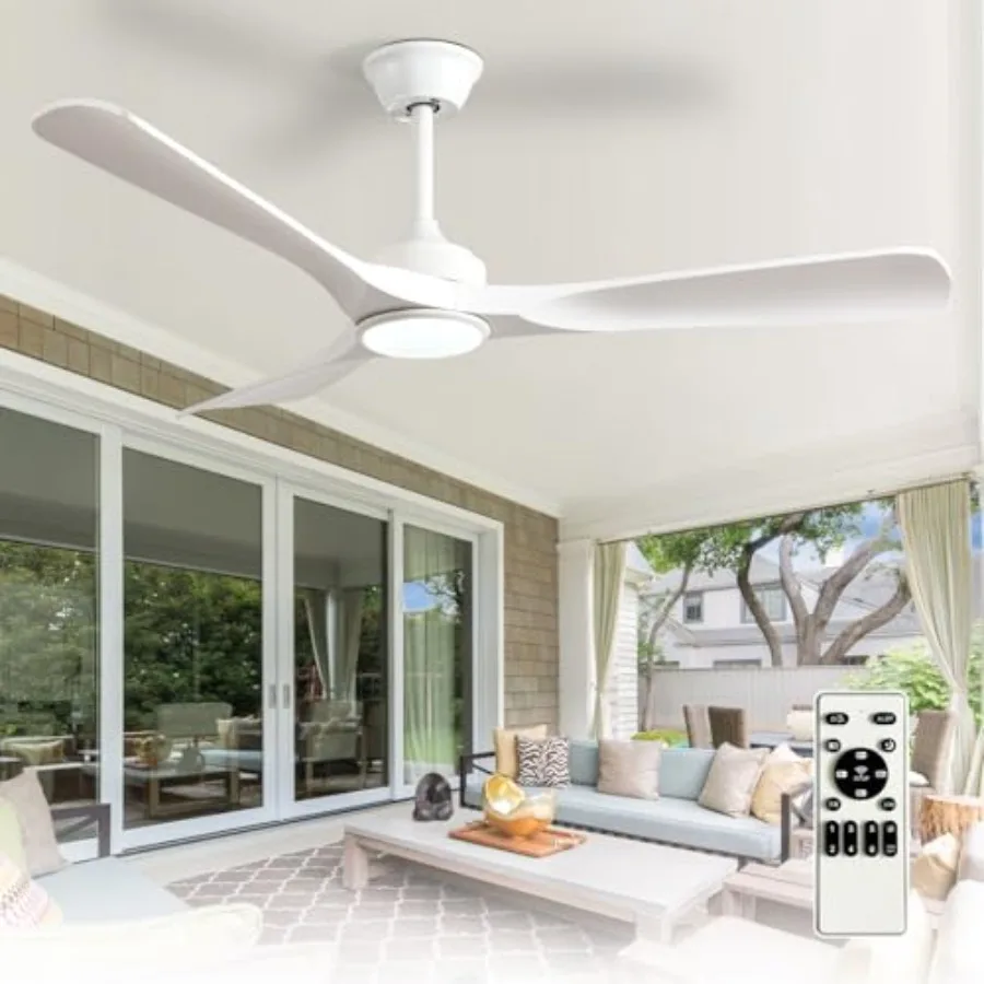 

Ceiling Fan with Light and Remote: 52 Inch White 3 Blade Outdoor Fans for Patios - Dimmable Indoor Fan with Remote Control Fand