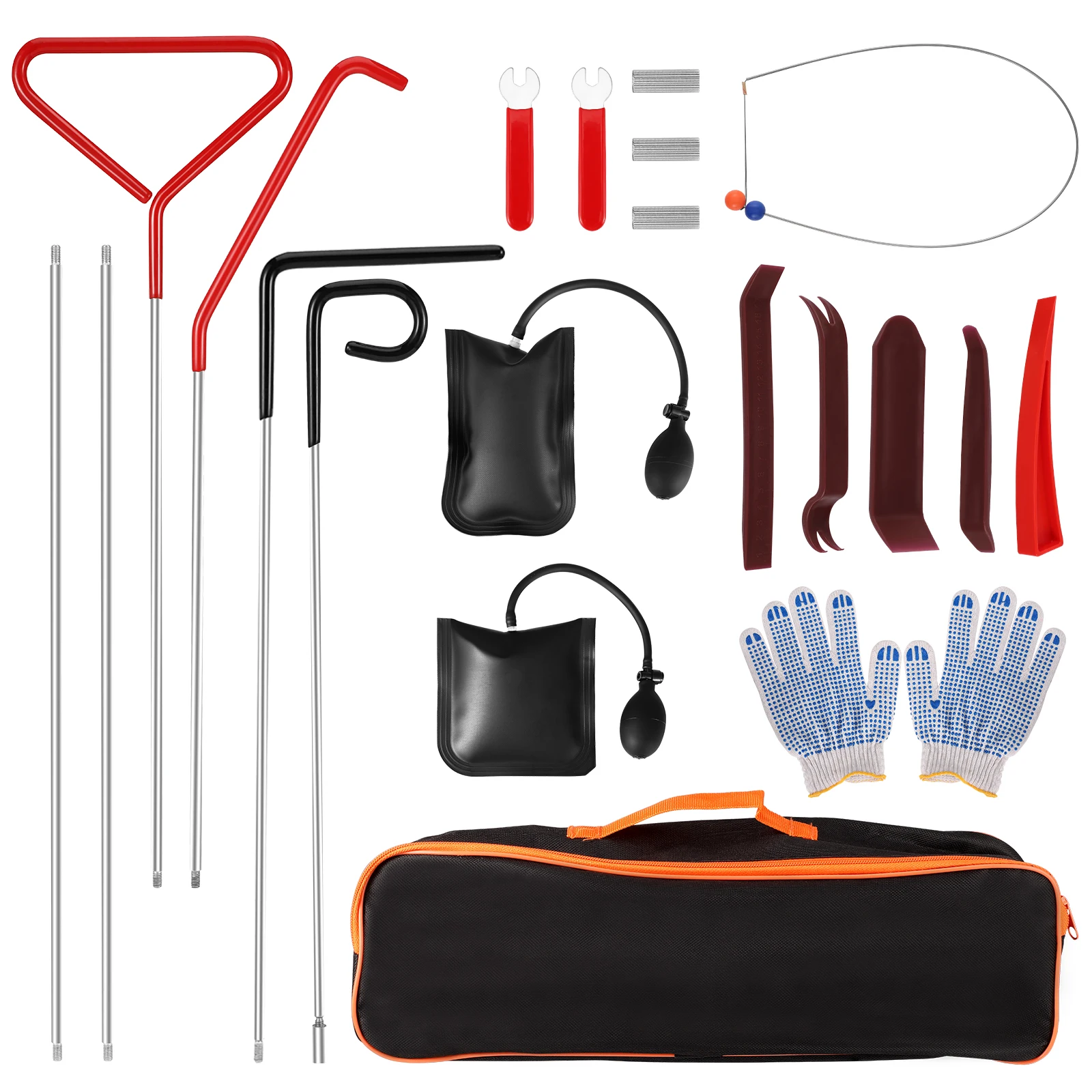 

21PCS Car Door Tool Kit Inflatable Air Pump Auto Window Door Open Fixing Gripper Tools Long Reach Kits With Carrying Bag