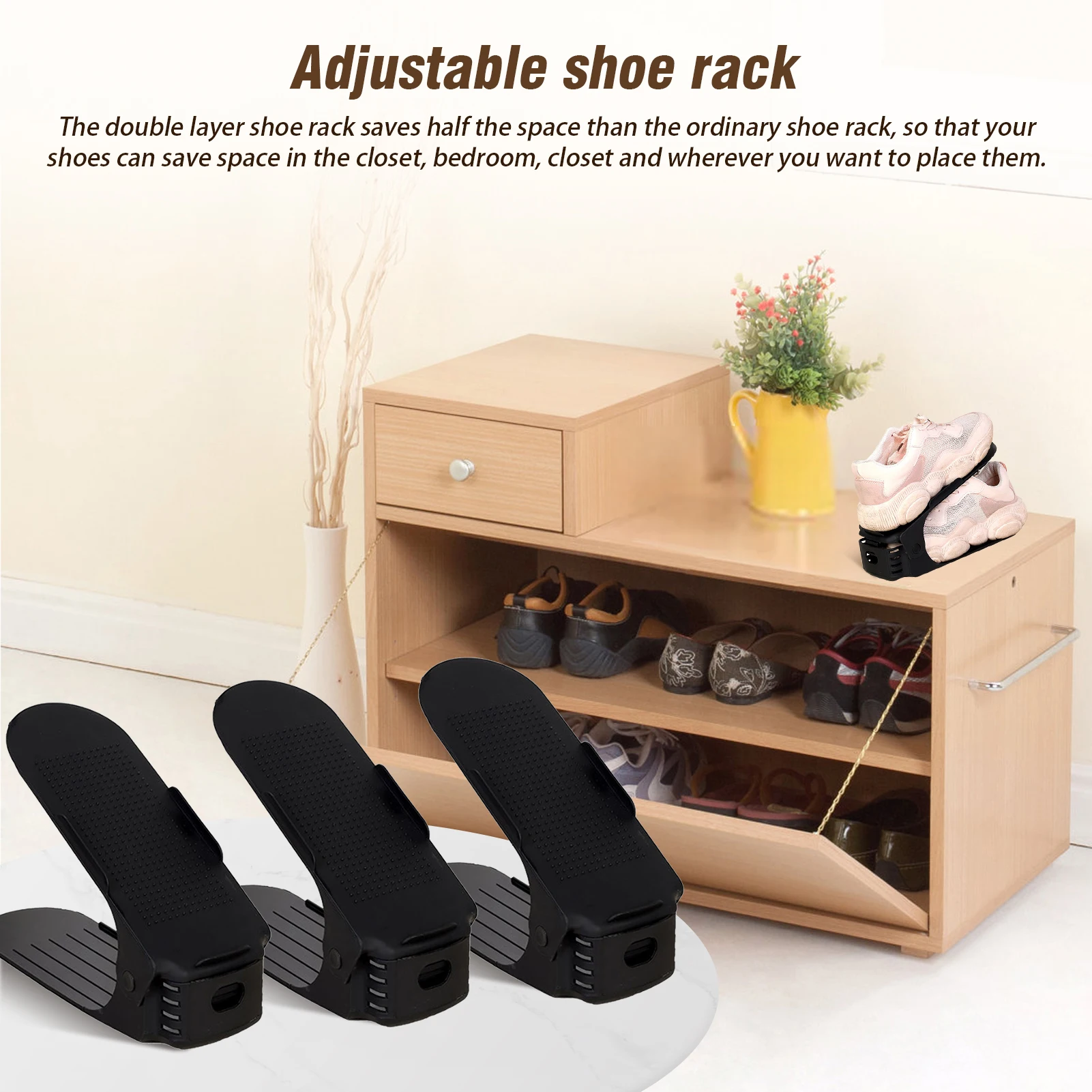 Impilatore di scarpe regolabile 10 pezzi slot per scarpe Organizer slot per scarpe salvaspazio supporto per scarpiera a due piani per l'organizzazione dell'armadio