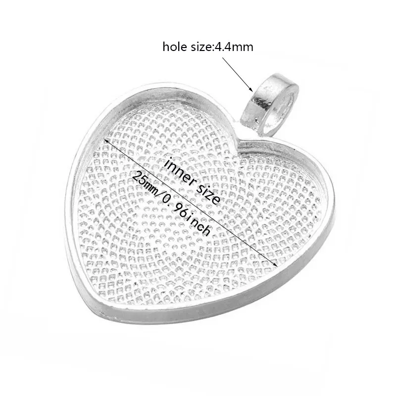 10pcs Heart Cabochon Settings Pendant Base 25mm Alloy Bezel Trays Crafts DIY Necklace Jewelry Making Supplies Accessories