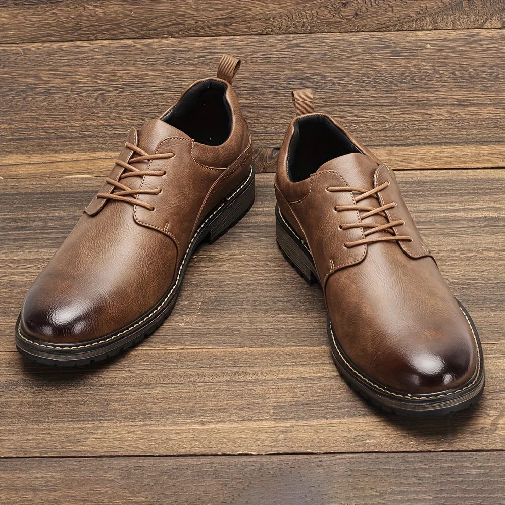 

Men's Brown Retro Casual Derby Shoes Leather Lace-Up Business Dress Shoes for Men Formal Office Work Shoes Comfortable Footwear
