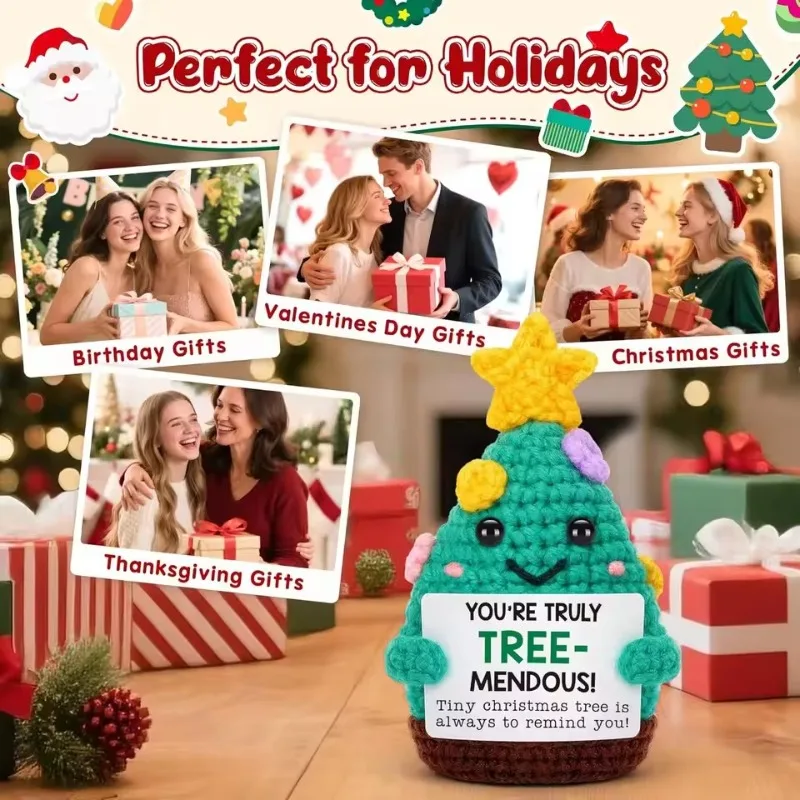 Mini Christmas Tree Crochet Decor (Handmade): Merry Inspirational Vibe – Perfect Cheer Up Gifts for Sister,Friends,Mom,Grandma