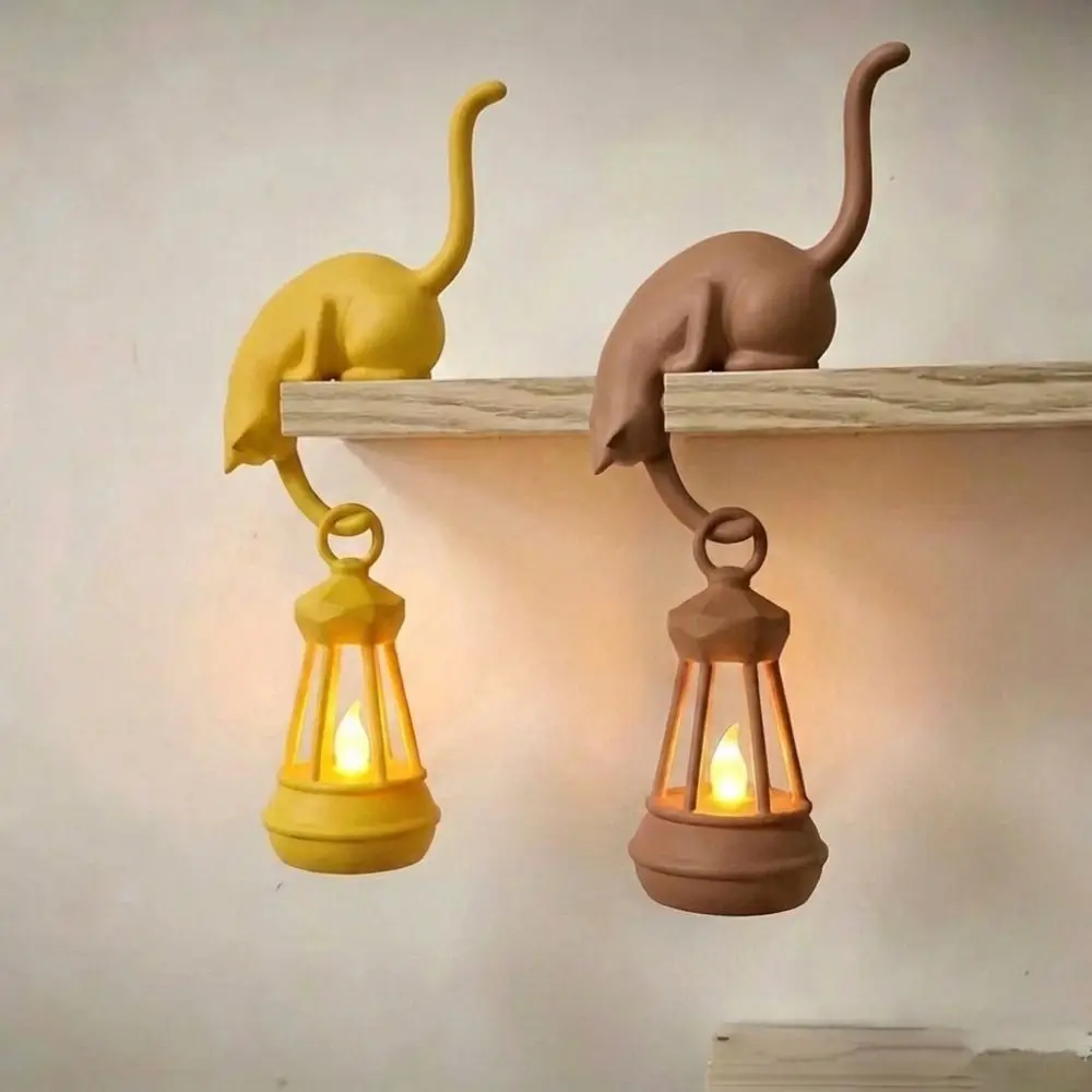 3D Printed Cat Wall Hook Light Cute Figurine Vintage Style Cat Shaped Hook Inverted Cat Artistic Cat Hanging Hook Pet Lover Gift