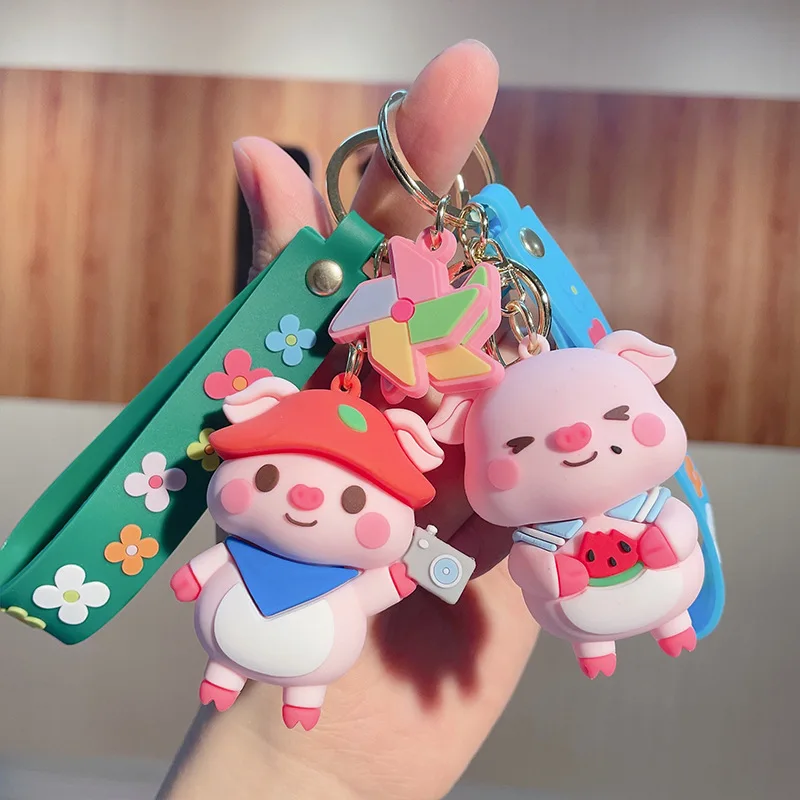 Cute Original Piggy Camping Plan Keychain Cartoon Pvc Figurine Bag Pendant Car Keychain