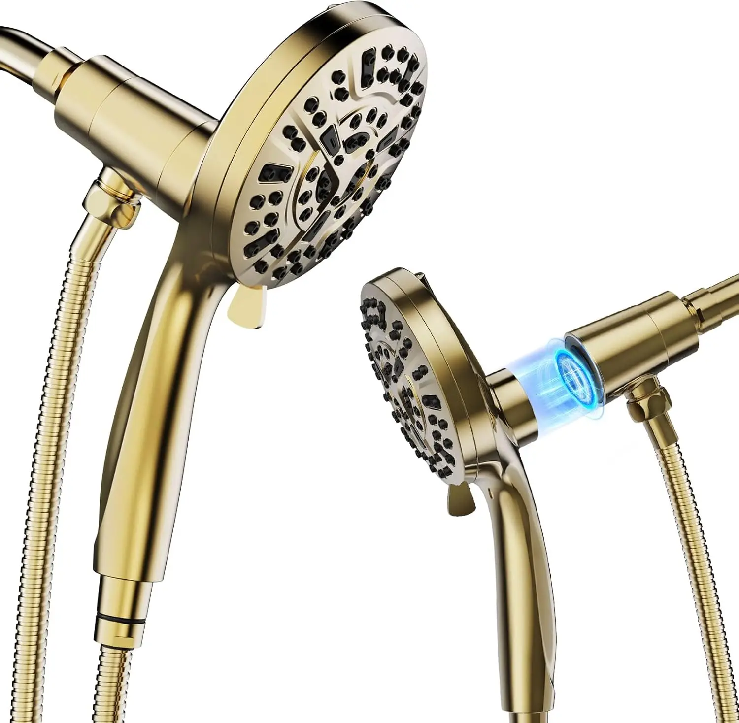 High Pressure 10-Way Handheld Shower Head, Brushed Gold, Anti-Clog Nozzles, Built-in Power Wash for Tub and Wall Cleaning