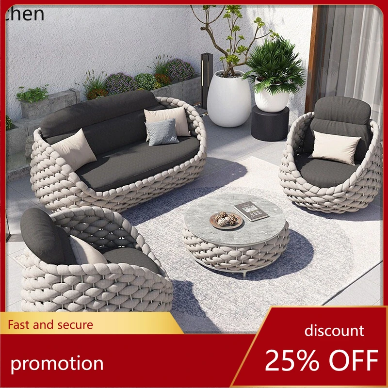 

CZ outdoor sofa courtyard villa balcony rattan chair coffee table furniture combination waterproof sunscreen rattan leisure
