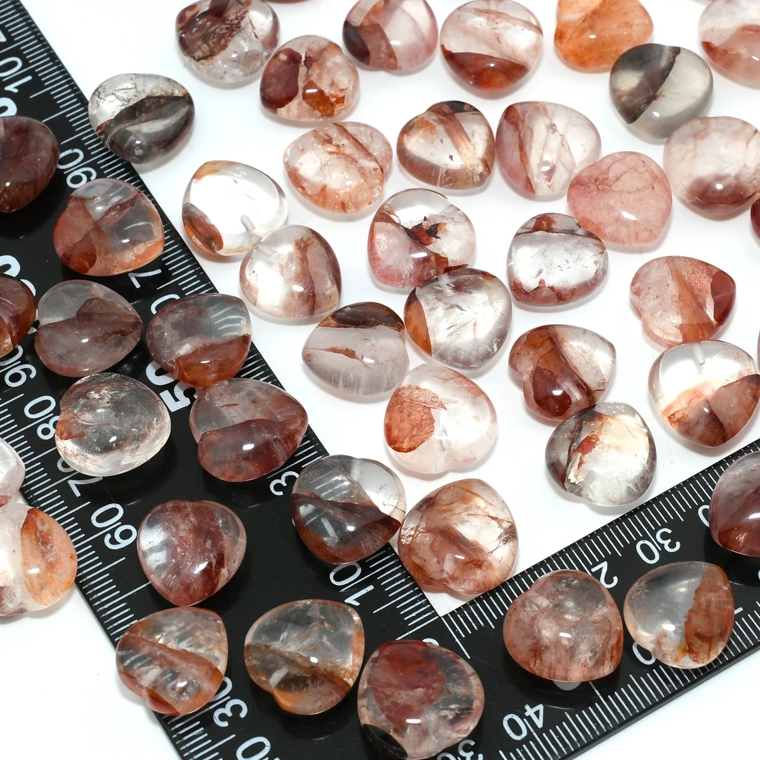 Natural Dark Red Hematoid Quartz Half Drilled Heart Beads 14mm-16mm, Price for 5 Beads