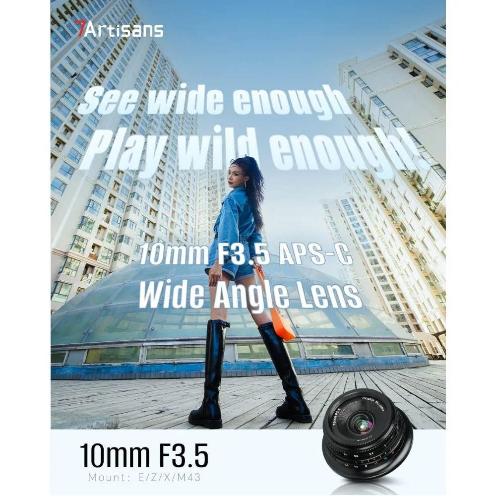 7artisans 10 mm F3,5 APS-C 108 °   Obiektyw szerokokątny o stałej ogniskowej z ręcznym ustawianiem ostrości do Sony E, Fujifilm XF, Nikon Z, Micro M4/3 — zdjęcie produktu 2