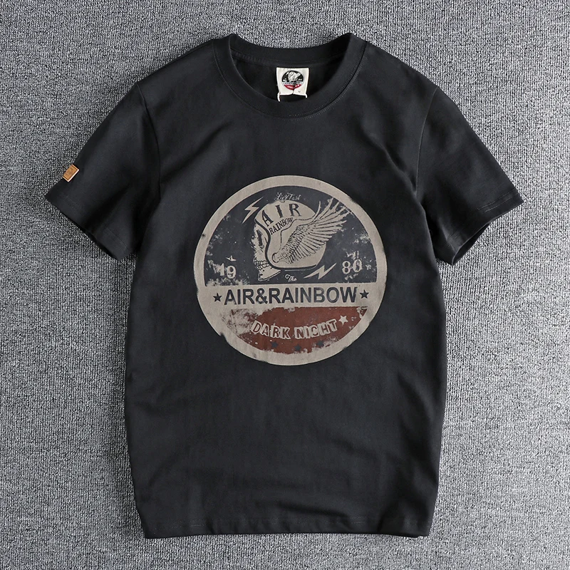 Summer New American Retro Odel Cool Fabric Short Sleeve Skull Printed T-shirt Men's Fashion 100% Cotton Washed Youth Casual Tops