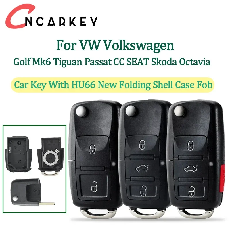 

For VW Volkswagen Golf Mk6 Tiguan Passat CC SEAT Skoda Octavia Car Key With HU66 New Folding Shell Case Fob 2/3 Buttons