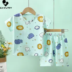 Kids Summer Thin Soft Pajamas New 2023 Boys Girls Cartoon Short Sleeve T-shirt Tops with Shorts Baby Casual Sleepwear Loungewear