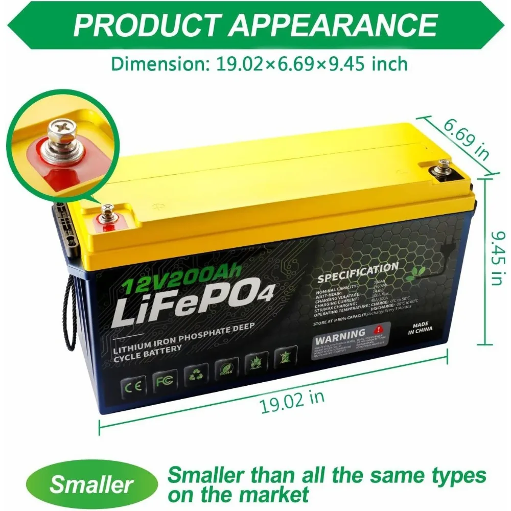 Solar System 12V 200Ah LiFePO4 Battery – BMS-Enabled 2560Wh Deep Cycle Power Supply for RV/Off Grid​