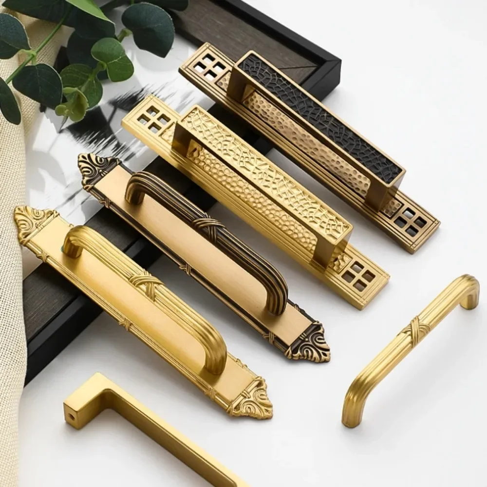 French Solid Brass Furniture Handles Vintage Brass Cabinet Door Handle Luxurious Atmosphere Handles for Wardrobe and Drawer