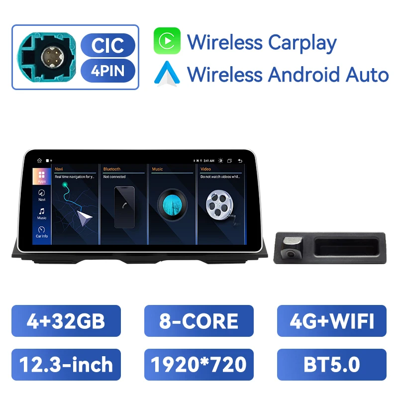 Xonrich 12.3Inch Draadloze Carplay Android Auto Voor Bmw 5 Series F10 F11 Cic Nbt 1920*720P Auto Multimedia Speler Navi Ips Scherm