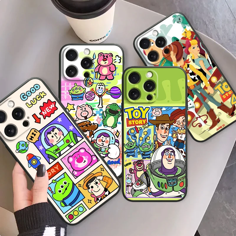 Toy Story Disney Cartoon Cute For iPhone 15 14 13 12 11 XS XR X 8 7 SE Pro Max Plus Mini Black TPU Phone Case