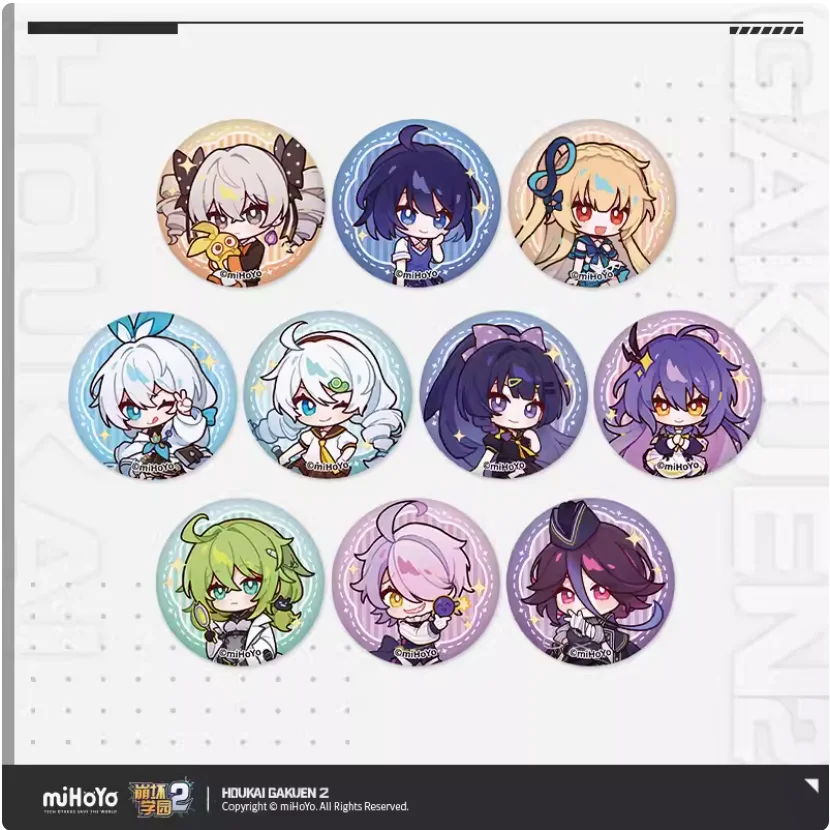 2024 Anime Houkai Gakuen 2 Leisure Time Series Tinplate Badge Kiana Raiden Mei Bronya Seele Theresa Apocalypse Baji Brooch Gift