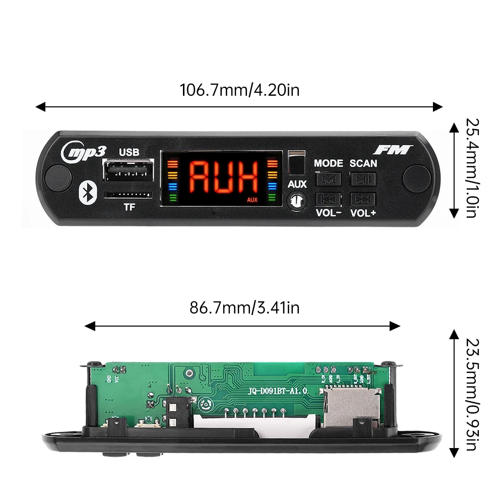 5V/12V Color Screen Amplifier Bluetooth DIY WAV Decoder Board Wireless Car MP3 Player TF Card Slot USB FM with BT Call Function