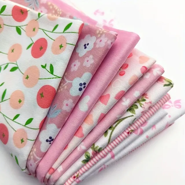 (25cm*20cm)8pcs Pink Floral Cotton Fabric Bundle; PreCut Fabric; Sewing Supplies For Patchwork Sewing And DIY Clothing Crafts 3