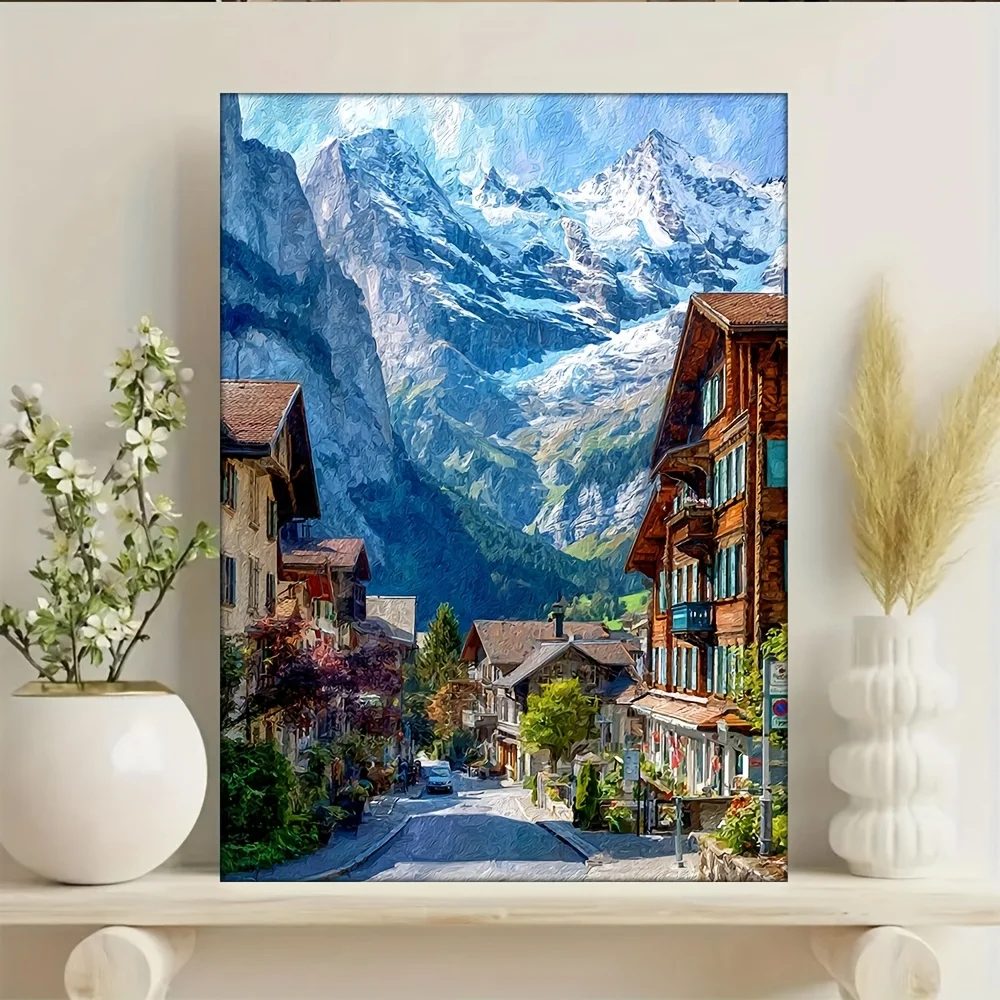 

500/1000/1200/2000PCS Puzzles for Adults Swiss Town Art Painting,Jigsaw Puzzles Brain Games Gifts Home Decor