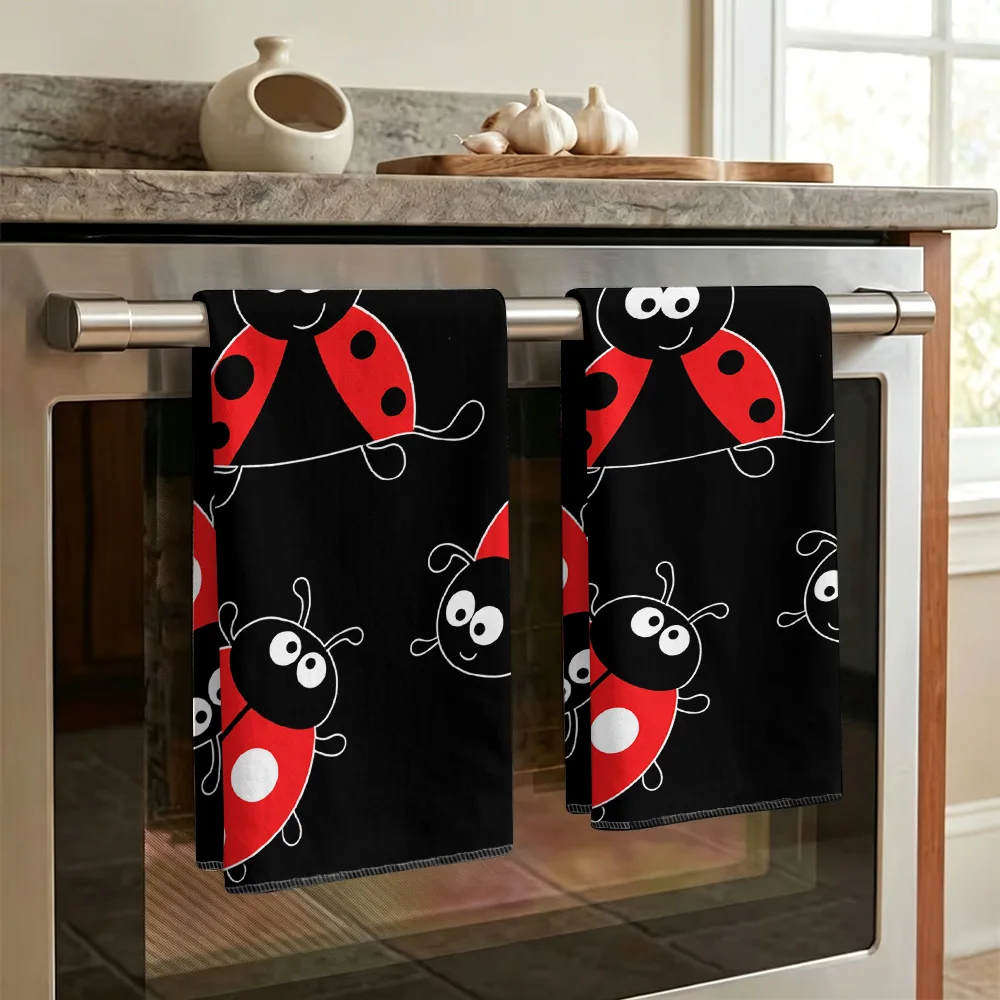 1pc/2pcs Cartoon Ladybug Print Kitchen Towel-Super absorbent, reusable polyester dishcloths perfect for home decor, cooking, bak