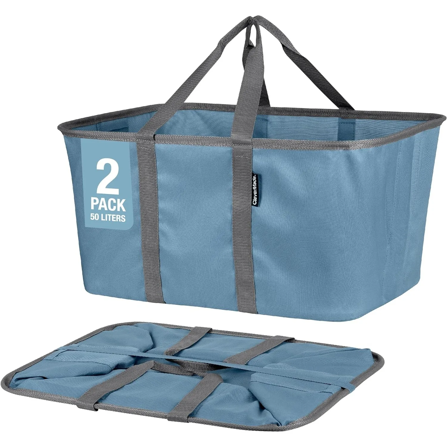 

CleverMade Collapsible Laundry Tote, Denim/Charcoal 2PK - 50L (13 Gal) Collapsible Laundry Baskets with Sturdy Pop-Up Wire Frame